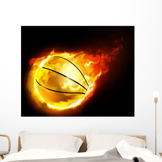 flying basketball on fire Wall Mural