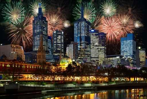 Fireworks over Melbourne City Wall Decal