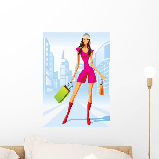 Fashion Shopping Girls with Wall Mural