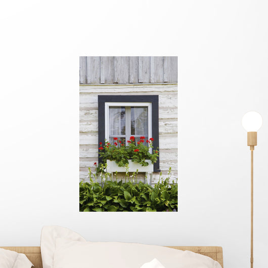 Log Home And Flower Box In The Window Wall Mural
