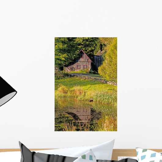 An Old Barn Reflected In The Pond Water Wall Mural