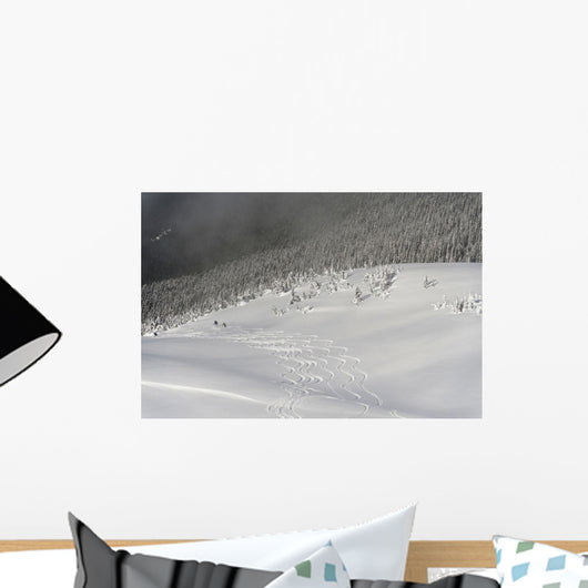 Skiers At The Base Of A Mountain Wall Mural