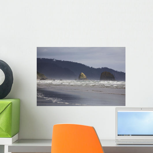 Rock Formations In The Ocean With Waves On The Beach Wall Mural