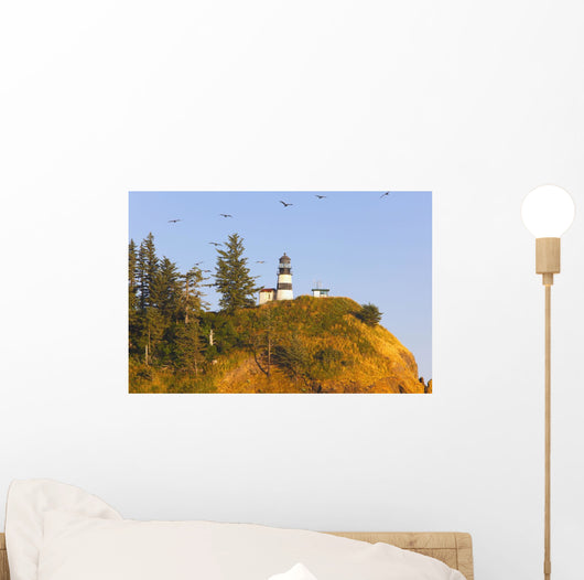 Birds In Flight Over Cape Disappointment Lighthouse Wall Mural