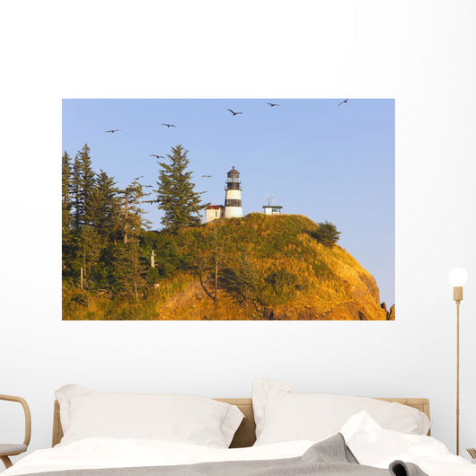 Birds In Flight Over Cape Disappointment Lighthouse Wall Mural