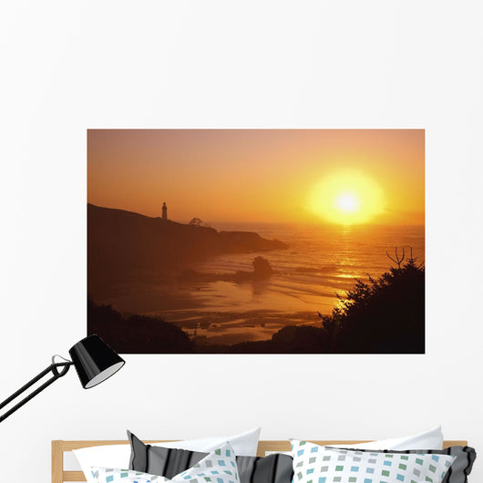 Sunset Over Yaquina Head Lighthouse Wall Mural