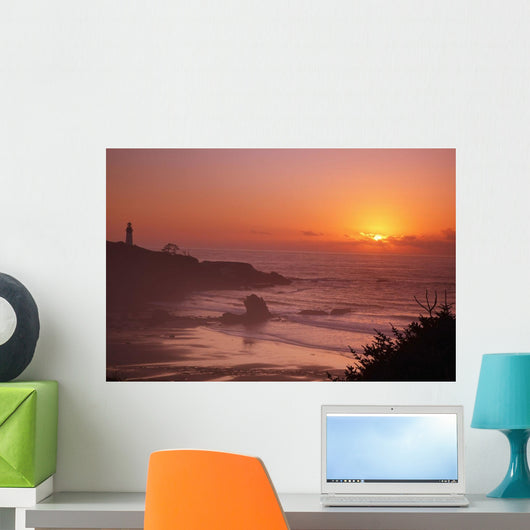 Sunset Over Yaquina Head Lighthouse Wall Mural
