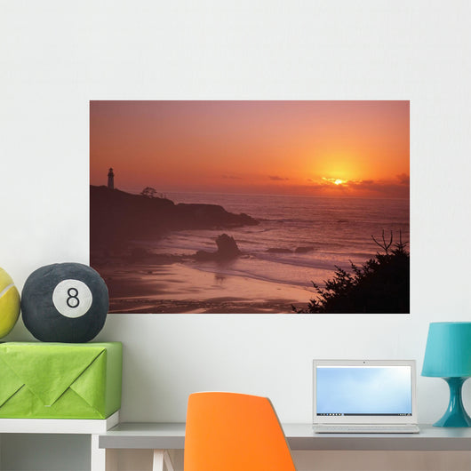 Sunset Over Yaquina Head Lighthouse Wall Mural