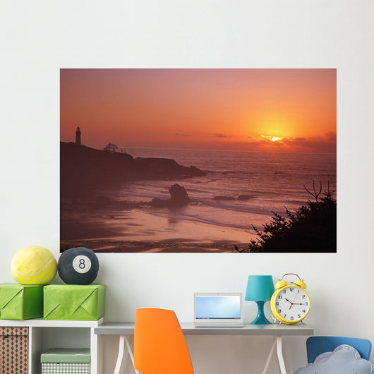 Sunset Over Yaquina Head Lighthouse Wall Mural