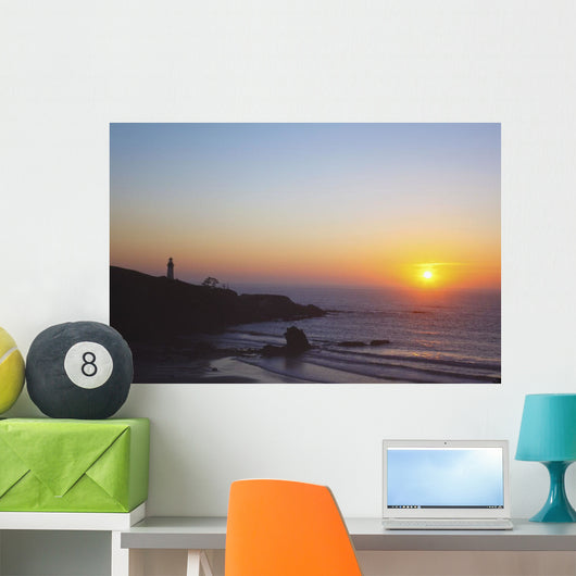 Sunset Over Yaquina Head Lighthouse Wall Mural