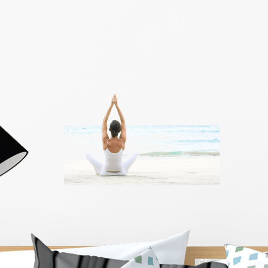 Hawaii, Woman Meditating On Ocean Shore Wall Mural