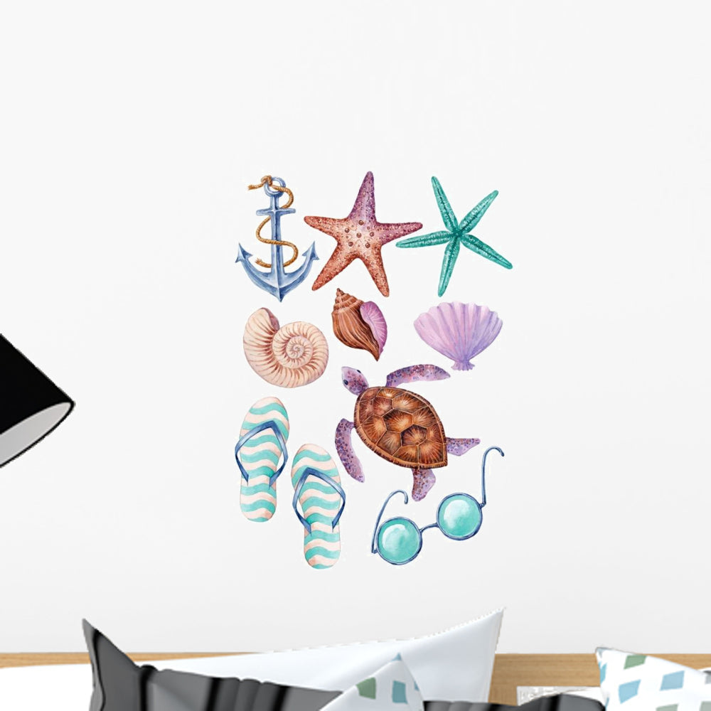 Watercolor Marine Seashell Beach Wall Decal Sticker Set - WallMonkeys ...