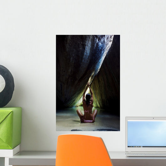Woman Doing Yoga In Sea Cave Wall Mural