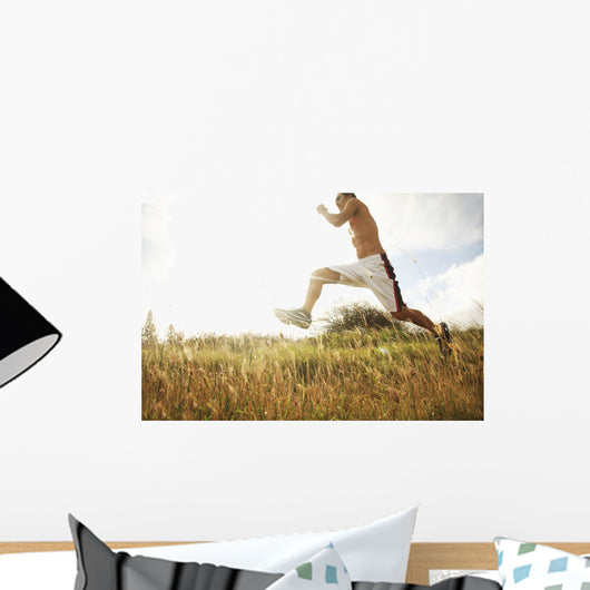 Hawaii, Oahu, Atheltic Male Jogging On An Outdoor Field Walkway Path Wall Mural