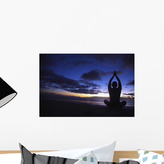 Hawaii, Oahu, Fit Young Guy On The Beach Doing Yoga On The Coastline Wall Mural