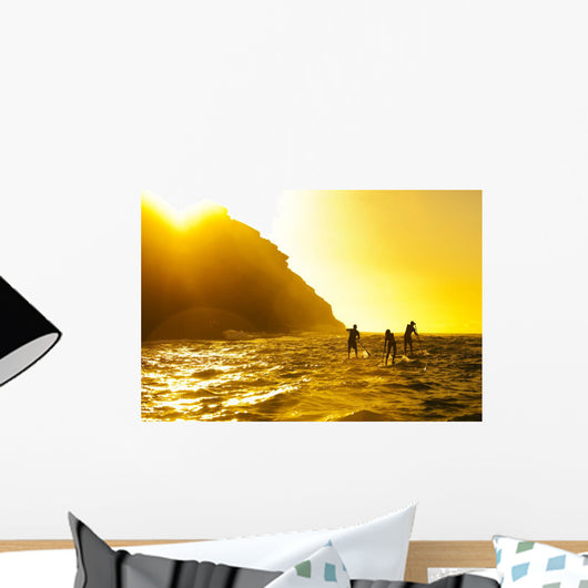 Three Stand Up Paddlers Passing Spitting Caves At Sunrise Wall Mural