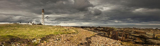 A Lighthouse And Piles Of Logs On The Shore Wall Mural