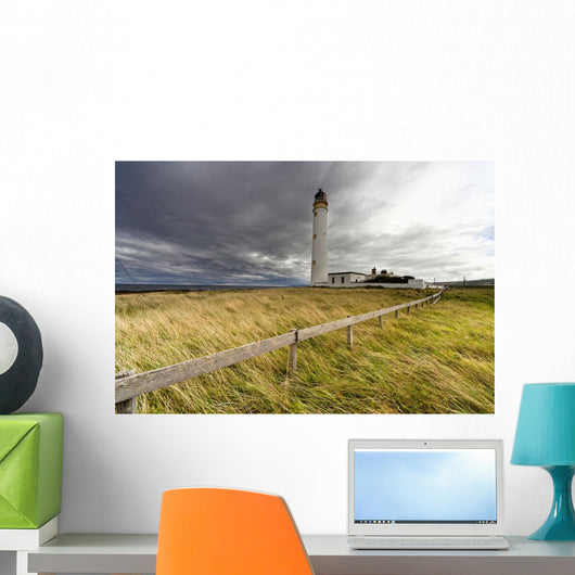 Long Grass Blowing In The Wind Beside Barns Ness Lighthouse Wall Mural