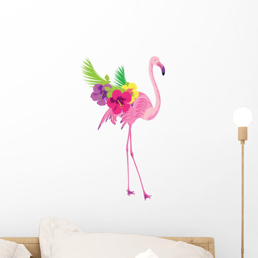 Pink Floral Tropical Flamingo Wall Decal