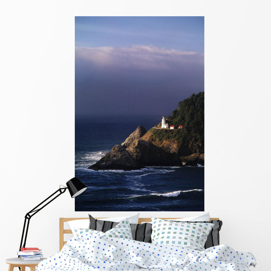 Heceta Head Lighthouse Overlooking Ocean And Waves Wall Mural