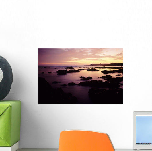 Rocky Seascape And Cabrillo Lighthouse At Sunset Wall Mural