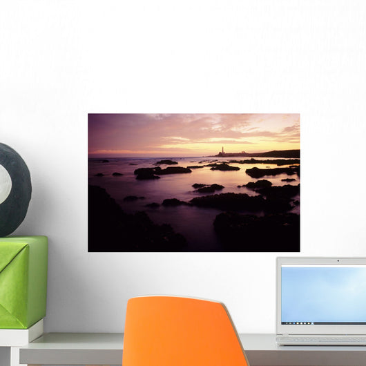 Rocky Seascape And Cabrillo Lighthouse At Sunset Wall Mural