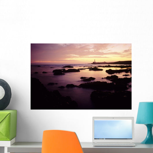 Rocky Seascape And Cabrillo Lighthouse At Sunset Wall Mural