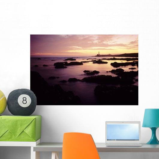 Rocky Seascape And Cabrillo Lighthouse At Sunset Wall Mural
