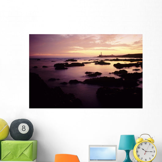 Rocky Seascape And Cabrillo Lighthouse At Sunset Wall Mural