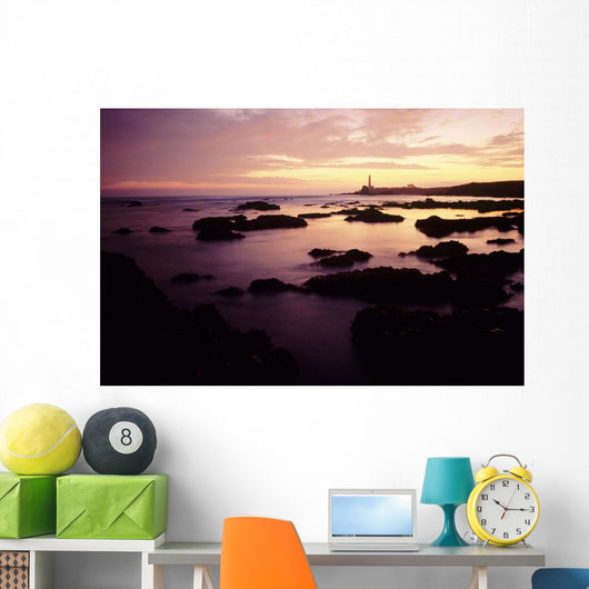 Rocky Seascape And Cabrillo Lighthouse At Sunset Wall Mural