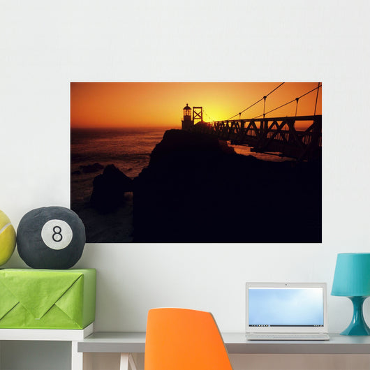 California, San Francisco Bay, Point Bonita Lighthouse At Sunset Wall Mural