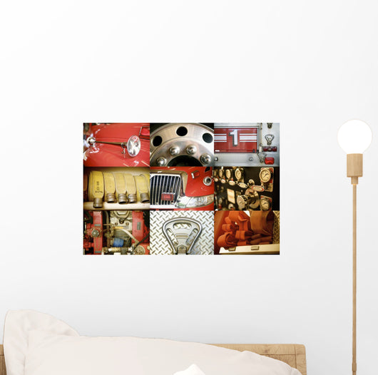 Hawaii, Collage Of A Red Firetruck And All Its Components Wall Mural