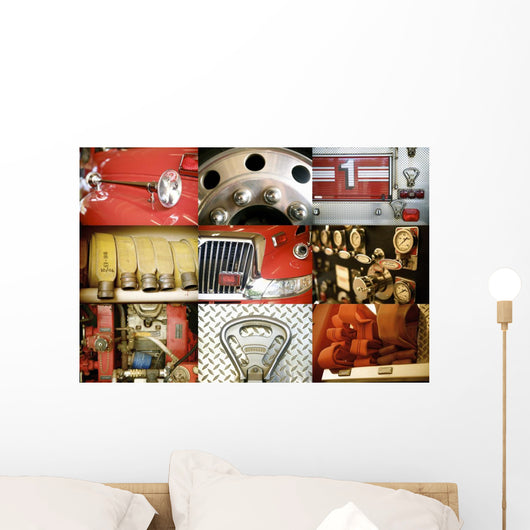 Hawaii, Collage Of A Red Firetruck And All Its Components Wall Mural