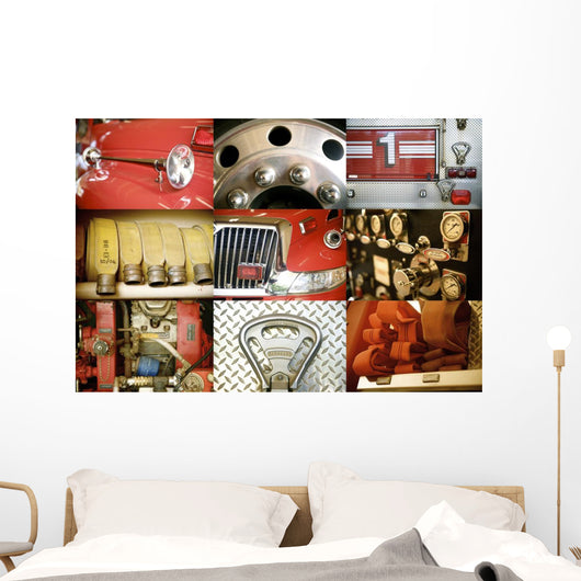 Hawaii, Collage Of A Red Firetruck And All Its Components Wall Mural