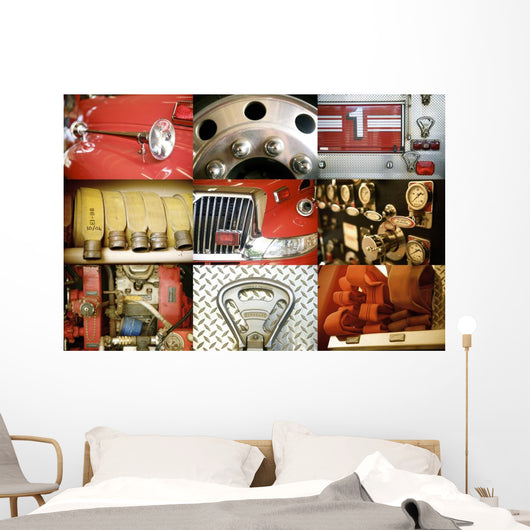 Hawaii, Collage Of A Red Firetruck And All Its Components Wall Mural