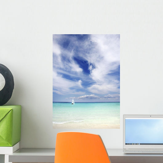 Mexico, Yucatan Peninsula, Sailboat Sailing On Turquoise Water Wall Mural
