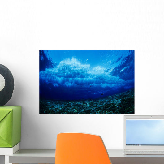 Hawaii, Underwater View Of Wave Breaking Over Coral Reef Wall Mural