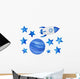Blue Stars Cosmic Spaceship Wall Decal Sticker Set