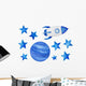 Blue Stars Cosmic Spaceship Wall Decal Sticker Set