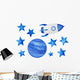Blue Stars Cosmic Spaceship Wall Decal Sticker Set