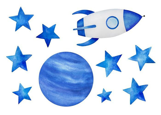 Blue Stars Cosmic Spaceship Wall Decal Sticker Set