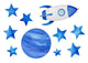 Blue Stars Cosmic Spaceship Wall Decal Sticker Set