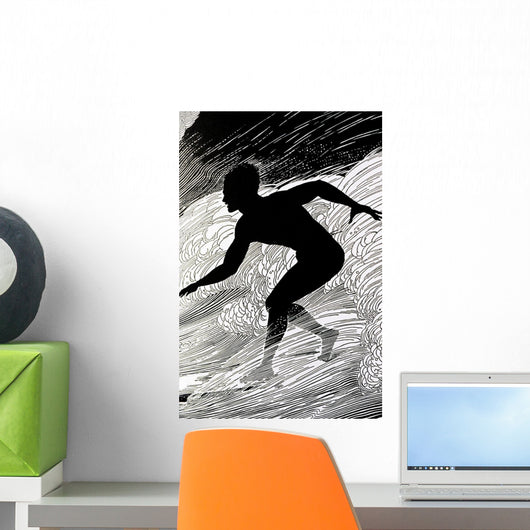 C1930, Don Blanding Art, Surfer, Figure Of A Man Surfing A Wave Wall Mural