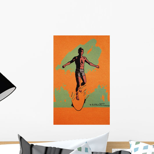 C1926, HB Christian Art, Duotone Illustration Of Surfer Catching Wave Wall Mural
