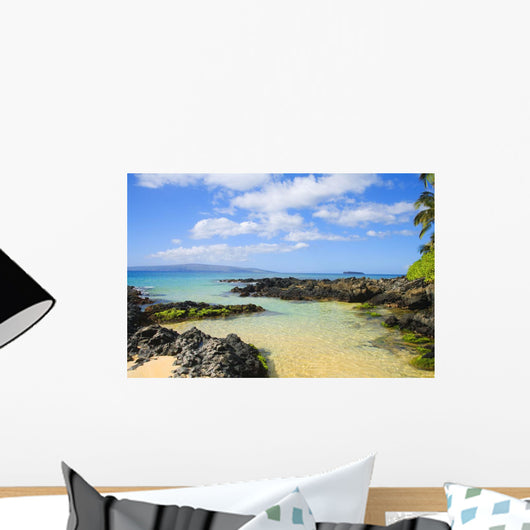 Shallow Ocean Water Surrounded By Rocks And Sand Wall Mural