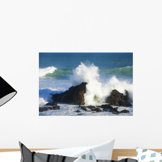 Hawaii, Maui, Ho'okipa, Big Winter Surf Crashing On Rocks Wall Mural