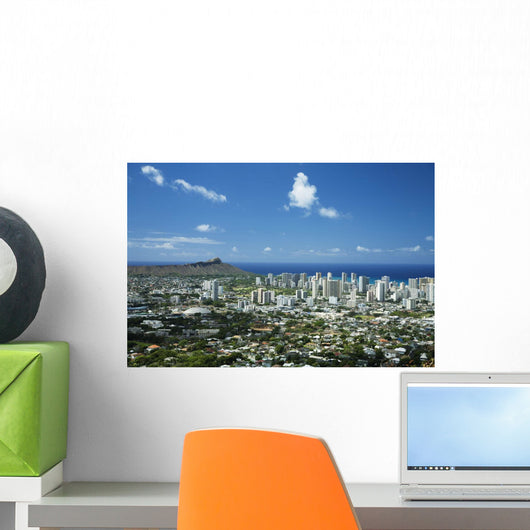 USA, Hawaii, Oahu, Diamond Head And Waikiki From Tantalus Wall Mural
