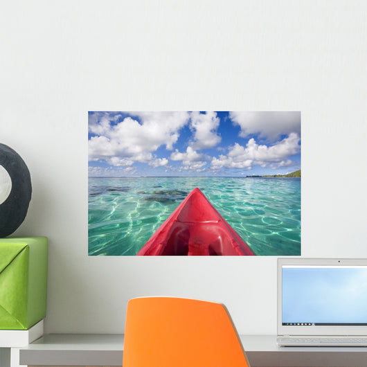 Red Outrigger Canoe In Calm Turquoise Water Wall Mural