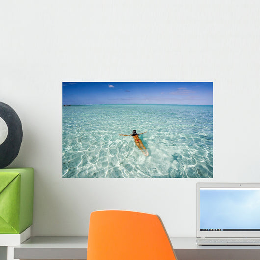 French Polynesia, Tahiti, Bora Bora, Woman Enjoy A Day In The Ocean Wall Mural
