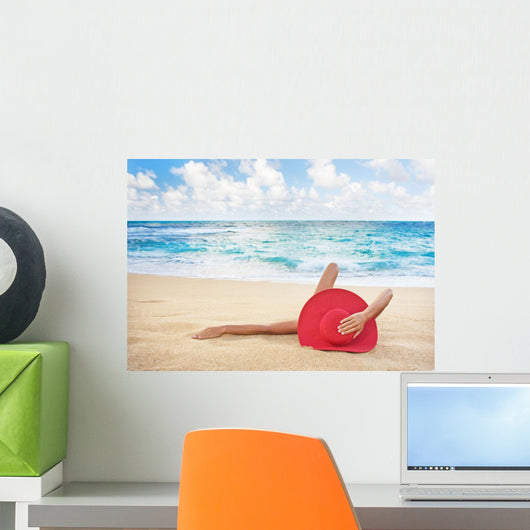 Hawaii, Woman Laying On The Beach In Remote Tropical Location Wall Mural